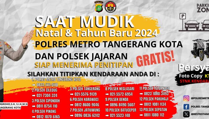 Punya Rencana Mudik Natal dan Tahun Baru 2024, Polres Metro Tangerang Kota Buka Layanan Titip Kendaraan Gratis