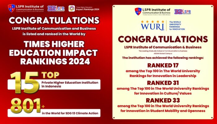 LSPR Institute Masuk Peringkat Dunia Versi THE Impact Rankings dan WURI Rankings