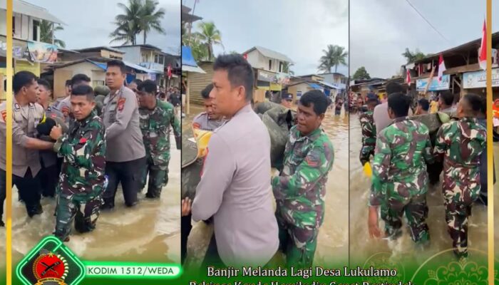 Banjir Melanda Desa Luku Lamo, Babinsa Hamiludin Bertindak Cepat 